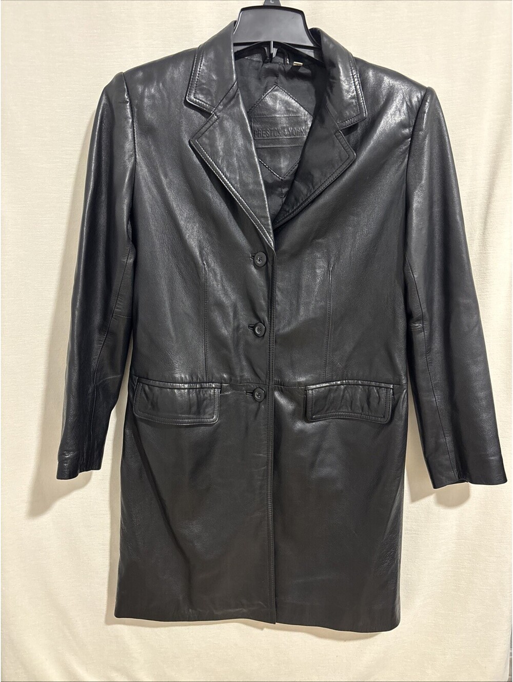 Women's Preston & York II Black Leather Jacket 3 Button Coat Size Small